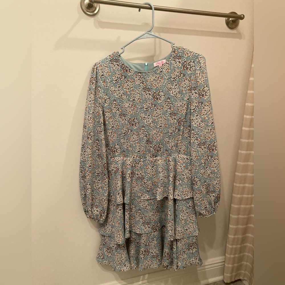 Pink Lily size L, long sleeve ruffle dress mini dress.